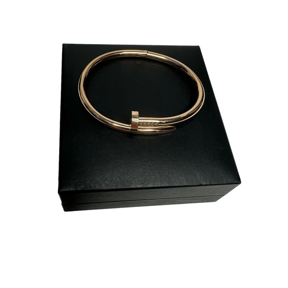 NEW Fashion Rose Gold Color Nail Titanium Steel Plated Bangle Bracelet - Picture 4 of 10